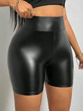 Spring Women's PU Leather Bag Sexy High-Waisted Shorts