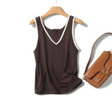 Spring Leisure Basic Color V-Collar Rib Vest-Outfit