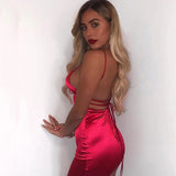 Satin Backless Tie Mini Dress-Outfit