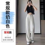 Narrow Version Wide Leg Pants Female Summer Ice Silk Pants Small Thin Hanging Feeling Straight Tube Casual Show Thin Contracted Floor Pants-Outfit