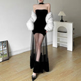 Toloer New Autumn Sexy Hot Girl Personality Niche Street Show Slim Slim Hanging Neck Dress-Outfit