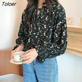 Blouses Women Floral Casual Summer Puff Sleeve Chic Fashion Basic Streetwear Sweet Stand Collar Ulzzang New Elegant