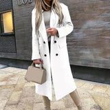 Winter Women Casual Vintage Warm Overcoat Female Autumn Long Sleeve Suit Collar Long Woolen Coats Elegant Buttoned