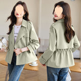 Small Short Trench Coat Lady 2024 Spring Autumn New Versatile Fashionable European Goods Hot Style Waist Casual Coat-Outfit