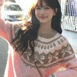 Pink Jacquard Bow Knitted Cardigan-Outfit
