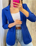 Elegant Pure Color Long Sleeve Coat Women Spring Autumn Casual Pocket Suit Jacket 2023 Pink Open Stitch Coats-Outfit