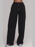 Women's Y2K Retro Vintage Casual Striped/Solid Long Pants Button Elastic High Waist Aesthetic Loose Straight Trousers-Outfit
