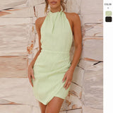 High-Sensing Dress Hanging Neck Textured Back Dopamine Sexy Short Skirt