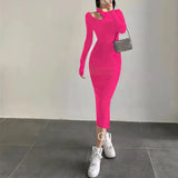 Sleeve Black Knit Dress Autumn winter Tight Cutout Sexy Slit Midi Dress 2000s Long Maxi Womens Dresses New Arrival