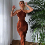 Solid Sleeveless Backless Dress Body-Shaping Cut Out Skirt Party Lace Up Maxi Dress Women Clubwear Female Vestidos