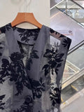 Chinese-Style Net Flocking V-Collar Sleeveless Vest Women's 2024 Summer New High-End Foreign Style All-Purpose Skinny Blouse-Outfit