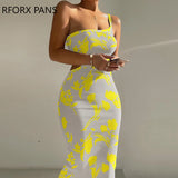 Women Elegant Midriff All Over Print One Shoulder Spaghetti Strap Knitting Party Sexy Dress-Outfit