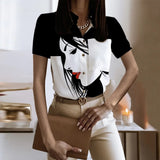 Lady Short Sleeve Print Shirt Top Casual Turn-down Collar Button Shirts For Women 2023 Spring Summer Slim Button Blouse-Outfit