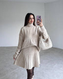 Solid Color Round Collar Loose Blouse Simple Dress Set In Autumn