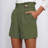 Summer Solid Color High Waist Frill Baggy