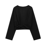 Decorative Short Top 2025 Spring Women's Long-Sleeved V-Neck Buckle Short