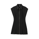 Zipper Wide-Fold Short Dress 2025 Summer Temperament Casual Sleeveless A-Word