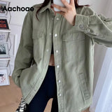 Aachoae Women Solid Color Cotton Oversized Jacket Coats Batwing Sleeve Turn Down Collar Outerwear Female Fashion Autumn