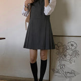 Chic Spring And Autumn New Niche Casual Temperament Versatile French Vintage Lady Waist Pleated Vest Dress-Outfit