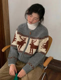 Reindeer Print Knitted Cardigan-Outfit