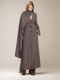 Toloer Fire Millard Wind 2024 Autumn New Scarf Collar Long Sleeve Personality Hollow Design Solid Color Trench Coat Female-Outfit