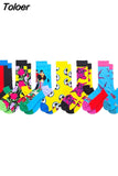 Fashion Combed Cotton Men Socks Colorful Comic Pattern Casual Happy Socks Funny Harajuku Novelty Calcetines