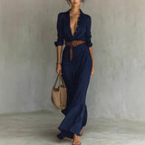 Women's Autumn Elegant Temperament Sexy Solid Color Irregular Folds Containing Belt