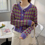 2022 Korean Style Loose Soft Autumn Winter Knitted Cardigan Long Sleeve Round Neck Flower Sweater Fashion Short Women's