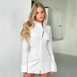 Shirt Women Dresses For Women 2023 Sexy Polo White Shirt Dress Slim Waist Long Sleeve Dress Women Elegant Luxury Midi Dres-Outfit