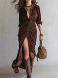 2025 Fashion Button Folded Velvet Long-Sleeved Shirt