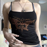 Slim And Skinny Butterfly Pattern Printed Small Sling Vest Hot Girl Sexy Dark Knitted Blouse-Outfit
