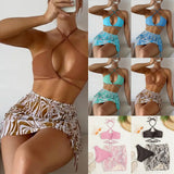 Toloer New Bikini Sexy Mesh Gathered Solid Color Split Three-Piece Beach