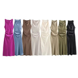 2025 New Fashion Round-Neck Sleeveless Black Silk-Sense Tidling Dress