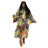 Ups Women Coat Beach Print Floral Long Coats Open Stitch Full Sleeve Loose Casual Elegant Knee Length Outerwear 2024-Outfit
