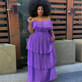 Autumn And Winter Dress Yellow Chiffon Shoulder-To-Shoulder Repair Beach Holiday 100-Fold Dress