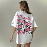 Sense Of Short-Sleeved T-Shirt Hottie AMOR Letter Print Bump Color Round Collar Large Version Of The Women's Tide