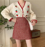 Gingham Plaid High Waist Mini Pencil Skirt-Outfit