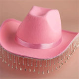 Rhinestones Tassels Cowboy Hat Party E-girls Casual Outwear Feather Patchwork Caps Vintage Elegant Hats Clubwear 2023-Outfit