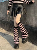 Toloer Pink Stripe Hole Hollow Out Breathable Pile Pile Socks Set Jk Hot Girl Spring And Autumn Winter Wide Leg Knitting In Tube Socks Set-Outfit