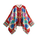 Women's Clothing Positioning Printed Bat Sleeve Loose Shirt + High Waist Loose Straight Through The Casual Pants Women's