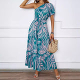 Women's Clothing 2026 Summer New Sexy Collar Print Bohemian Seaside Holiday Dress