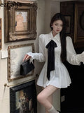 Elegant Dresses Women French Style Chic Long Sleeve Autumn Satin Slim Turn Down Collar Temperament Shirt Dress Female-Outfit