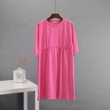Summer New Cotton Dress Women's Casual Loose Round-Neck T-Neck Round-Neck A-Shaped Dress Women's