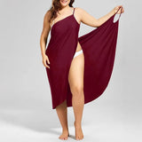 Toloer New Plus Size Dress Solid Color Sexy Sling Beach