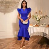 Lotus Leaves Folded Short-Sleeved Dress Banquet Temperament High-Waisted Fishtail Dress