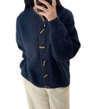 Horn Button Sweater Jacket New Style Loose Lazy Wind Round Neck Sweater Trend In Autumn And Winter-Outfit