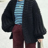 2022 Autumn And Winter Sweater Cardigan Bohemian Style Hand-knitted Bat Lantern Sleeve Sweater Jacket Female