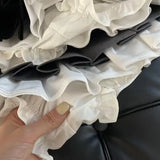 Patchwork Pleated Skirts Women Summer Japanese Preppy Ruffles Mini Skirts Y2K High Waist Kawaii All Match A Line Skirts-Outfit