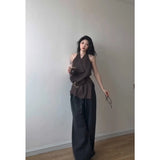 Temperament Collar Hanging Neck Vest Top Fashion Loose Feeling Loose Wide Legs Casual Pants Women Two