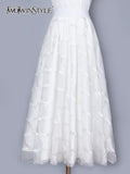 White Casual Skirt For Women High Waist Solid Patchwork Mesh Solid Midi Skirts Female Fashion Clothing Style
